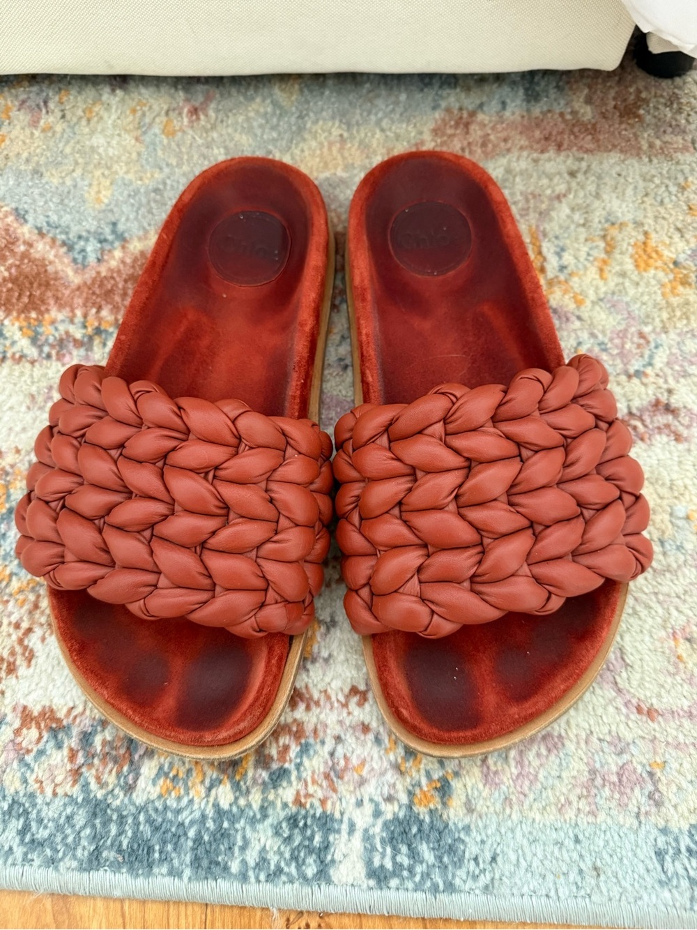Chloé Kayce Braided Slide Sandals in Rust